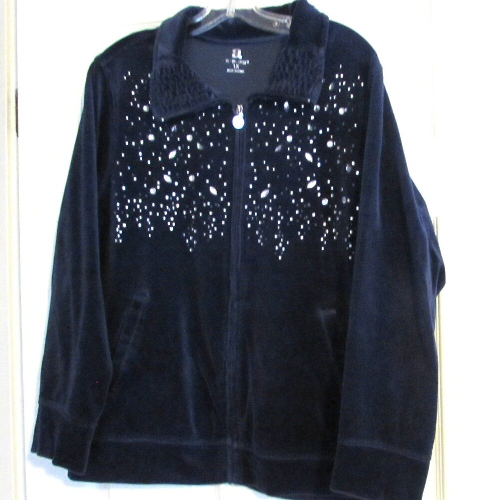 ACTIVOLOGY Velour Navy Blue with Rhinestones & Sequins Size 1X